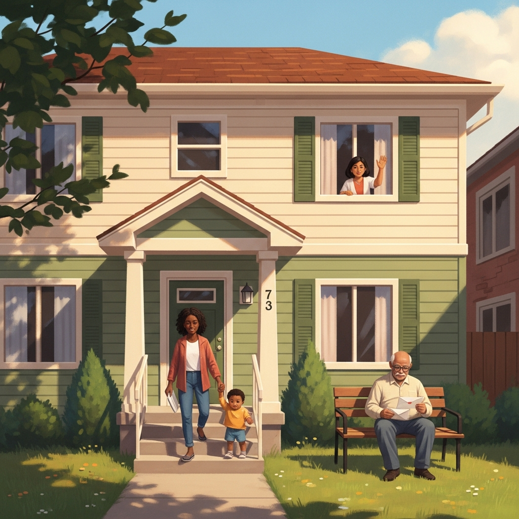 Illustration of multifamily rental housing with renters of different ages and backgrounds