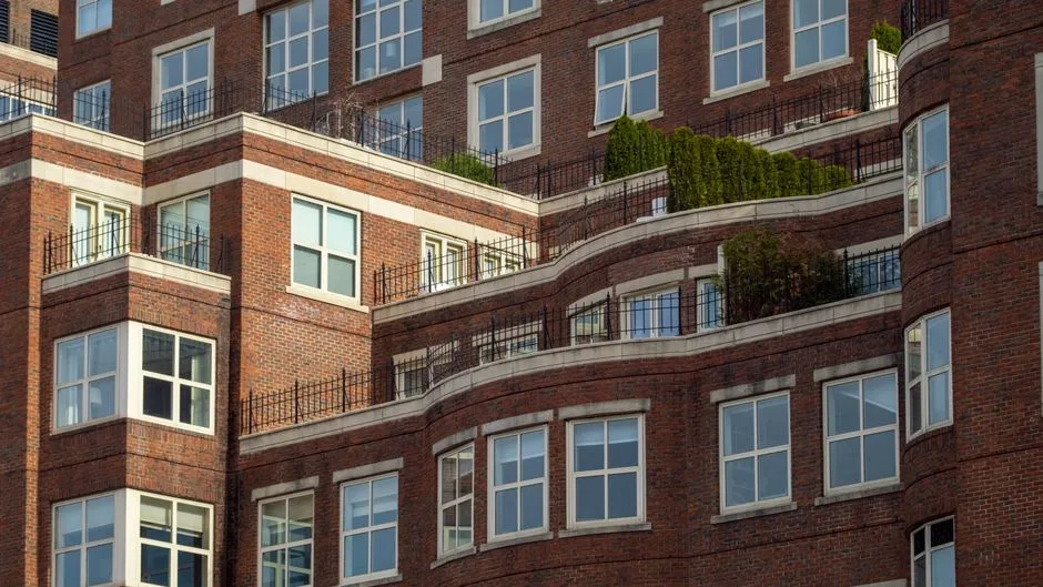 Exterior of a multifamily rental apartment building with balconies